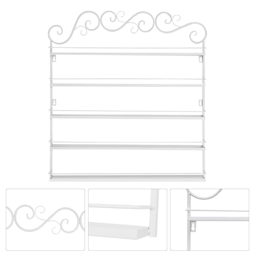 Image of 5 Tier Metal Wall Mounted Nail Polish Rack - White Cosmetic & Essential Oil Storage Shelf Display Organizer with Protective Strips for 100-120 Bottles, Perfect for Home Salon, Spa Shops & Vanity