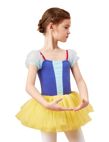 Daydance Puff Sleeve Ballet Leotards for Toddler Girls, Tutu Skirted Princess Dance Costumes for Performance, Recitals, Birthday