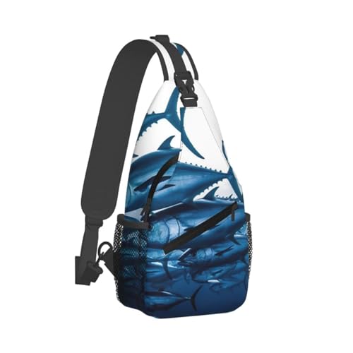 Sac à bandoulière groupe thon bleu pour homme et femme, mini sac à dos de randonnée léger