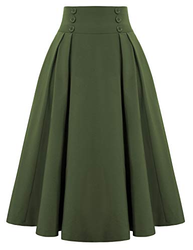 Image of Belle Poque Women's Midi Pleated A-Line Skirts Pockets