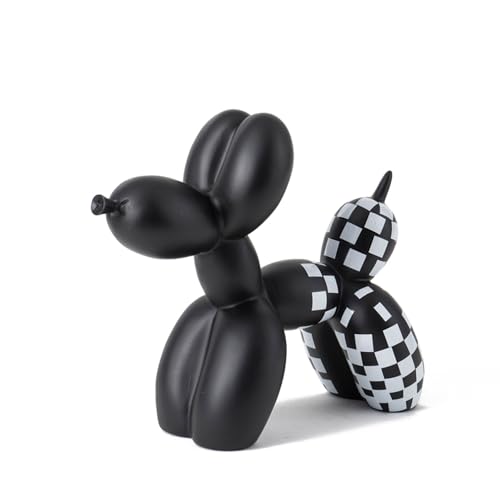 Estatua de Perro Globo de Resina con Patrón Cuadriculado