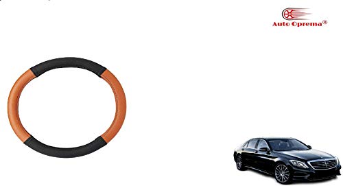 Image of Auto Oprema Car Dual Tone Steering Wheel Cover - Leather, Breathable, Anti Slip (Black-Tan) Customise Fitting for S350