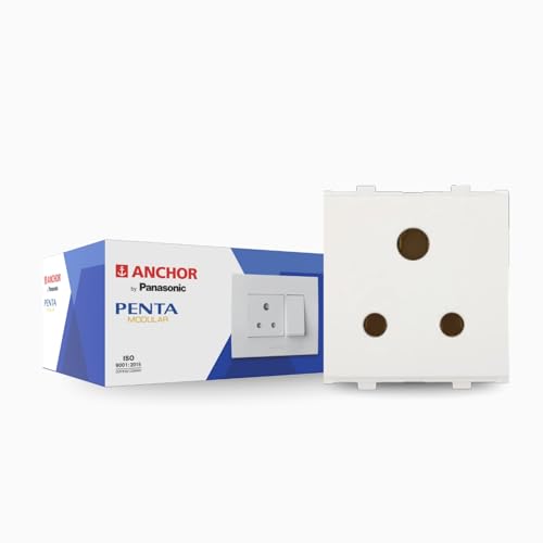 Image of Anchor by Panasonic Penta Modular 2 Module 6 Amp 3 Pin Round Socket W /O Shutter (White, 65208-10)