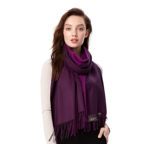 MaaMgic Schal Damen Zweifarbig Stola mit Baumwolle Pashmina Herbst Winter Mehrfarbige Deckenschal MEHRWEG Lila Violett