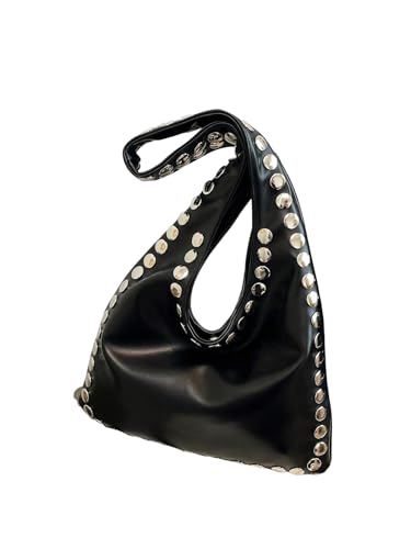 MakeMeChic Womens Rivet Studded Handbags PU Leather Y2K Punk Shoulder Bags Underarm Purses Black One Size