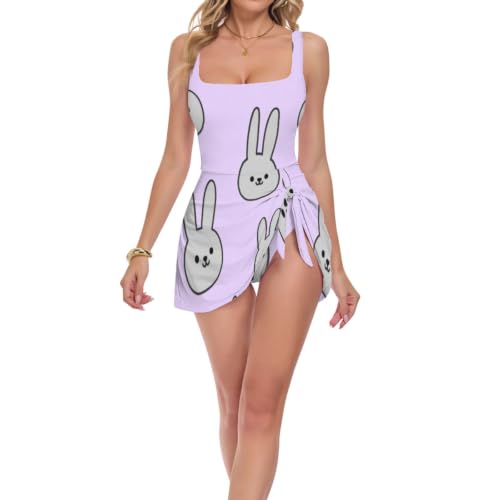 Maillot de bain violet gainant motif lapin pour femme
