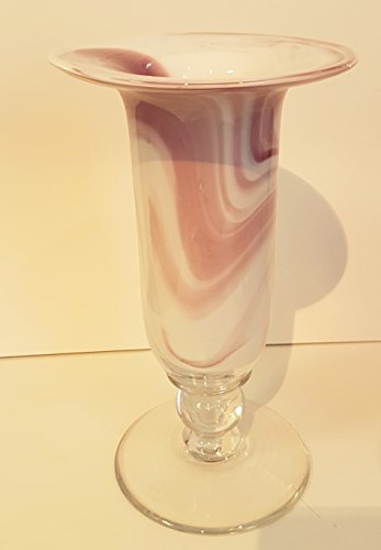 Oberstdorfer Glashütte Violet vaas met voet tulpenvaas gekleurde glazen vaas met grote opening paars wit gemarmerd decoratief kristalglas bloemenvaas aan de voet mondgeblazen hoogte ca. 25 cm - Afbeelding 4