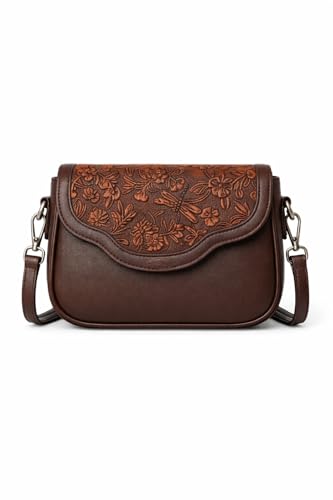 Image of Floral Embossed Crossbody Sling Bag Small Shoulder Handbag for Daily Use Travel & Shopping Phone Purse with Adjustable Strap Lightweight Trendy Bag for Ladies & Girls