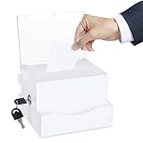 HXXWEUS Acrylspendenbox, Spendenbox Abschließbar, Acrylspendenbox, Wahlurne, Empfohlene Box, mit Schwarzem Schlüssel, Zum Sammeln von Kärtchen, Verlosungen, Wettbewerbe, Weiß