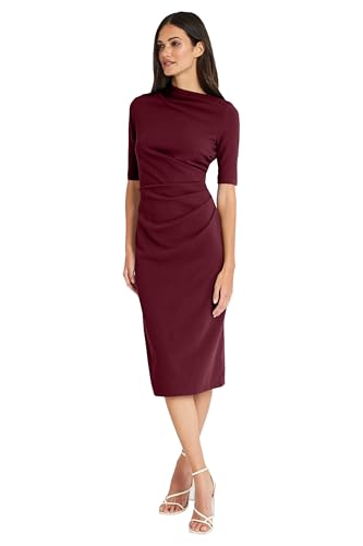 Image of Maggy London Women's Maggy London Women's Dresses Side Pleat Dress with Asymmetric Neck and Elbow Sleeves