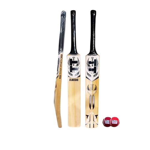 Generic Wooden Kashmir Willow Cricket Bat with 2 Practice Tennis Balls, Lightweight, Ideal Training/Practice for Home/Club Play/Beach/Backyard Cricket