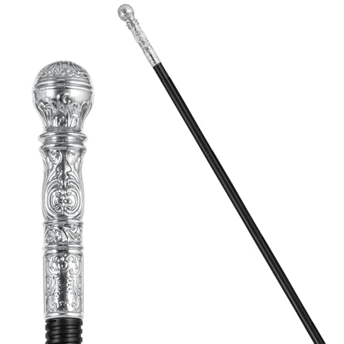 Pimp Cane Plastic Pimp Canes for Men Gold Walking Cane Prop Costume Accessories Halloween Staff Ringmaster Joker Cosplay Party (Silver-A)