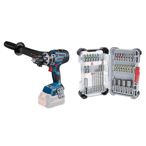 Bosch Professional 18V System BITURBO Akku Bohrschrauber GSR 18V-150 C (inkl. Zusatzhandgriff, ohne Akku/Ladegerät) + 35x Extra Hard Schrauberbit‑ und CYL-3 Bohrer-Set (197 x 110,5 mm)
