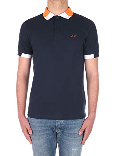 Polo homme SUN68 A31121 07 bleu marine anti-déformation et respirant