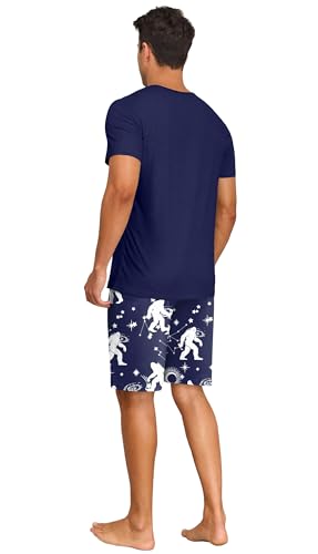 Image of PrinStory Mens Summer Pajamas Set Lightweight Pjs Sets Short Sleeve Pajama Shorts Set Soft Sleepwear Loungewear with Pockets