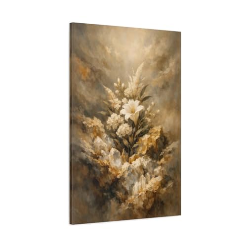 Toile florale lys blanc et or : créez une ambiance zen et lumineuse dans votre chambre