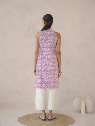 Image of GOODHAND Women Printed Cotton Kurti | Casual Long Kurta | Comfortable Ethnic Wear with Relaxed Fit