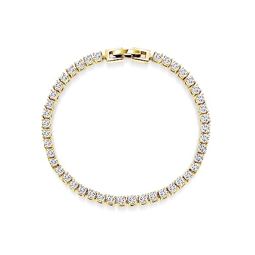 Sterling Silver Moissanite Tennis Bracelet: White Gold Plated Elegant Simple Trendy Lab Diamond Strand Jewelry - Fashion Party Prom Wedding Birthday Gifts for Women