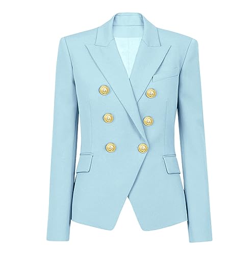 Women Double Breasted Blazer Elegant Office Lady Jacket Notched Collar Long Sleeve Formal Coat3