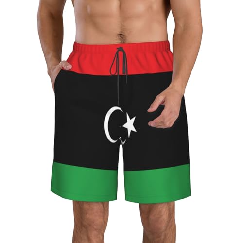 Libyan Flag Men's Beach Pants-Quick-Dry & Comfortable Mens Beach Shorts for Men, Perfect for Surfing and Everyday Wear White