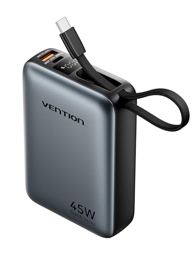 VENTION Mini Power Bank 45 W 20000 mAh con cavo USB-C integrato, PD/PPS, caricabatterie rapido, batterie esterne per cellulare con display a LED per iPhone 16/15/14, Galaxy S25/S24, iPad, laptop