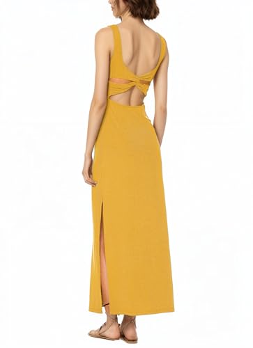 Image of ALENDA DANMOS Women Backless Maxi Dress High Sides Slit Bodycon Tank Dress Twist Low Back Casual Sundress 122