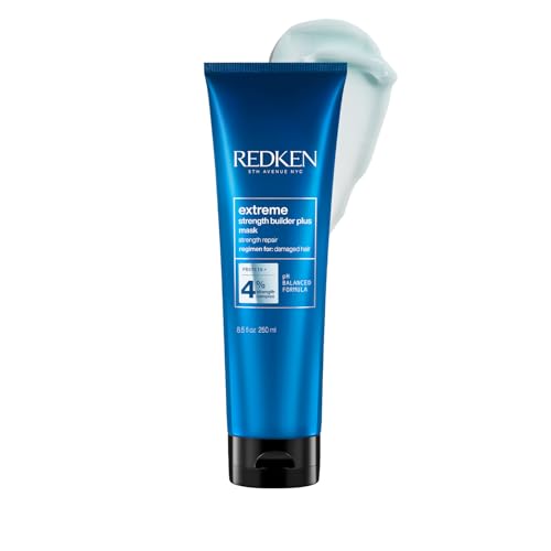 Image of Redken Extreme Strength Builder Plus Anti-Breakage Mask, 250 ml | Professional Hair Mask with Protein and Anti-breakage treatment. Deeply repairs weak, dry, and damaged hair.