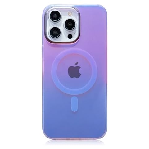 Tuokiou Magnetic Case for iPhone16 Pro Max,Compatible with Magsafe,Gradient Iridescent Holographic Shockproof Translucent Matte Phone Case Protective Bumper Cover for Women (Purple & Blue) Cover