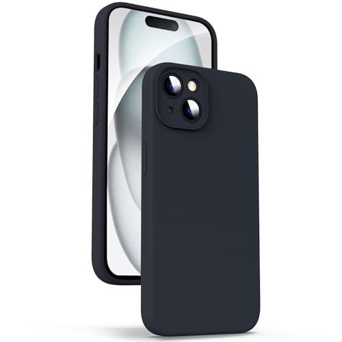 Supdeal Liquid Silikon Hülle für iPhone 15 [Kamera Rundumschutz] [Kratzfeste integrierte Weiche Mikrofaser] 4 Schicht Vollschutz Stoßfest Gel Gummi Handyhülle 6 1 Zoll Schwarz