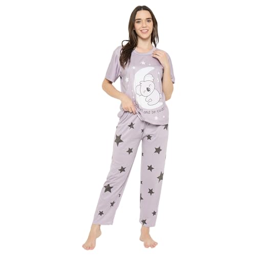 Image of CAMEY Women's Printed Pyjama Set, Short Sleeve T-Shirt and Trousers, Women Nightsuit, Loungewear Sets