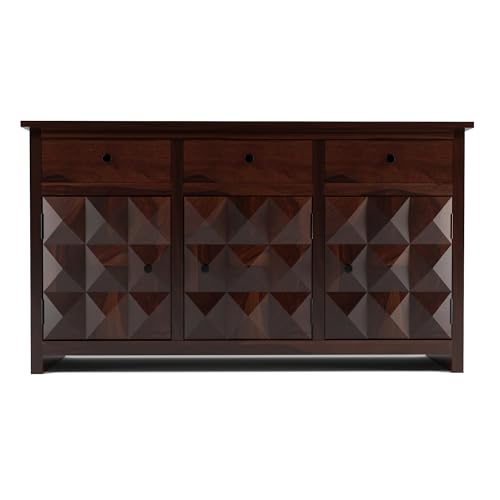 Image of Solid Sheesham Wood Wooden Sideboard Storage Cabinet & Chest of Drawer : Ideal for Living Room and Bedroom with 3 Drawers and 3-Shelf Storage (Morse, Walnut Finish)