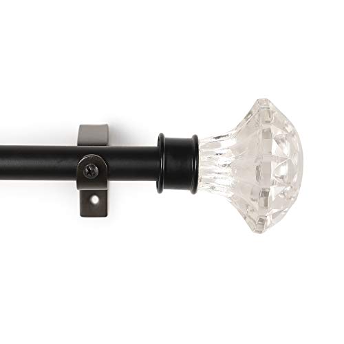 Image of The Decor Mart 52 inch to 144 inch Extendable Curtain Rod |1 inch Curtain Rods for Door & Windows Adjustable Iron Telescopic Drapery Bar with White Bloom Finials | Black