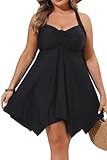Daci Plus Size Women Two Piece Swim Dress with Shorts Flowy Swimsuits Tummy Control Tankini Bathing Suits Black 22W