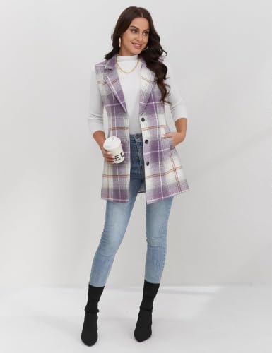 Image of IDEALSANXUN Plaid Vest for Women Fall Winter Sleeveless Blazer Jackets