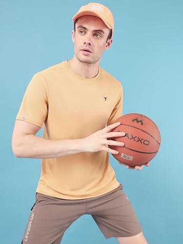 Image of TECHNOSPORT Men's Slim Fit Polyester Activewear Sports T-Shirt with Moisture-Wicking Comfort for Workout, Running & Gym