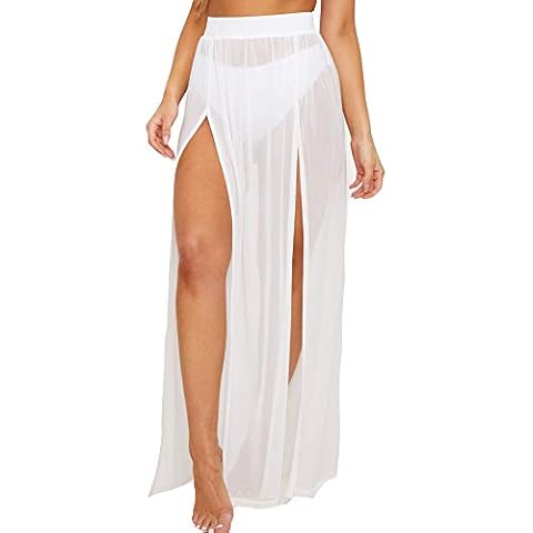 Cover Ups for Swimwear Women's Tie Side Boho Split Long White Beach Dress Chiffon Sheer Maxi Beach Skirt (XS-XXXL) - White - X-Large Cover