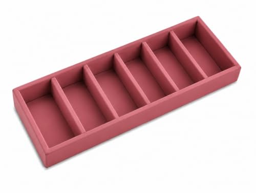 Image of La Trove 6 Slot Velvet Bangle Organizer Tray for Kada & Bracelets, Pink | Lined sections hold bangles, kada, bracelets, rings & chains; keeps accessories sorted in drawer, wardrobe & dressing table