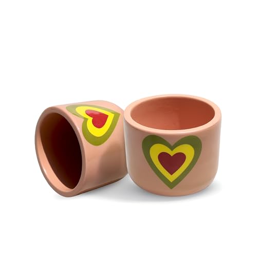 Image of Urban Plant Blush Pink Heart Handcrafted Terracotta Planter | Colourful Indoor Clay Pot for Living Room | Artisan Decorative Flower Pot for Plant Lovers | Drainage Hole | 4.5 Inch