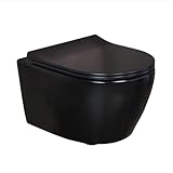 BELVIT Wand WC spülrandlos schwarz matt - Hänge WC Toilette mit Taharet/Bidet Funktion, Duschfunktion, Softclose Deckel, Quick-Release Sitz, spülrandlose Wandtoilette hängend, Toilette schwarz