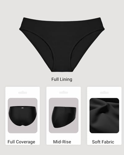 Zmart Women Full Coverage Bikini Bottoms - Mid Rise Bathing Suit Swim Bottom Swimsuit Swimwear3