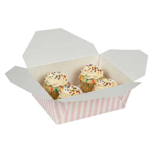 Restaurantware-Bio Tek 6.7 x 5.5 x 2.6 Inch Food Containers, 50 Durable Takeaway Boxes - Disposable, Striped, Pink And White Paper 45 Ounce Takeout Boxes, Rectangle, For Takeouts And Delivery by Restaurantware - Used condition - US$12.71