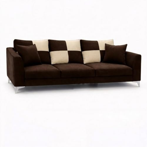 Image of Romeo Rich 4 Seater L Shape Sofa Set with Movable Ottomans | Flexible Layout | Velvet Suede Fabric | Golden Aesthetic Legs |Modern Sofa for Living Room (Dark Brown)