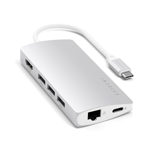 Satechi 8 in 1 USB C Hub Multiport Adapter V2, 4K HDMI, 115W USB C PD Charging, 3 USB-A, Ethernet, Micro/SD Card Readers, for Laptop, MacBook Air/Pro/Neo, iPad Air/Pro, Windows - Silver