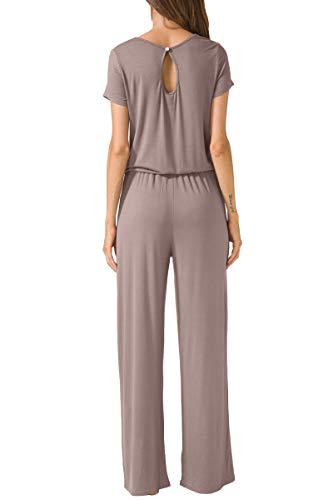 Lainab Womens Casual Short Sleeve O Neck Wide Legs Playsuits Jumpsuits Khaki L #TOP3