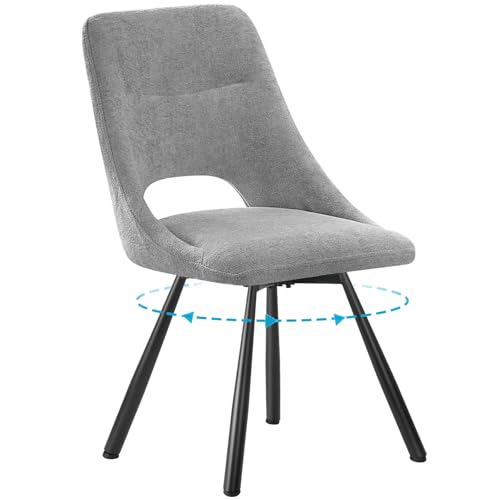 ANVOFONG Lot de 1 Chaises de Salle à Manger Pivotante, Pivotant 360°, Chaises Rembourrées, Tissu Coton Imitation Cachemire avec Pieds Métal Noir pour...