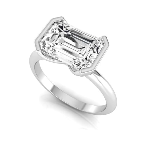IGI Certified 3 Carat Emerald Lab Grown Diamond (G, VS1) 14K Gold Womens Half Bezel Set Solitaire Engagement Ring