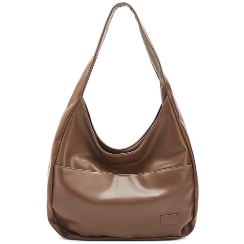 Image of FOXLOVER Sleek PU Hobo Shoulder Bag with Magnetic Closure for Daily Use, Brown