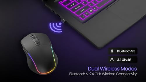 Image of Toad One Bluetooth Mouse Wireless, Rechargeable,7 Buttons, Silent Click, Ergonomic, 7-Color Backlit, Multi-Device(2.4G /BT5.0 /BT3.0), LED Light up Mice for Laptop, Computer, Mac, PC, Chromebook - Black
