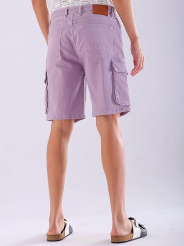 Image of The Indian Garage Co Men Relaxed Fit Solid Mid-Rise Denim Cargo Shorts