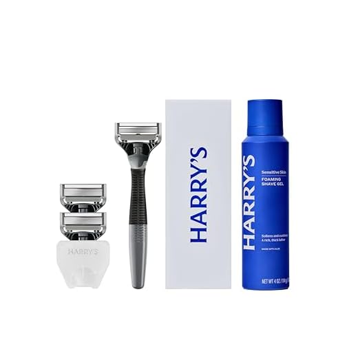 Harry's Shaving Kit for Men - Razor Handle, 3 Razor Blade Refills, Foaming Shave Gel, and Travel Blade Cover - Charcoal
